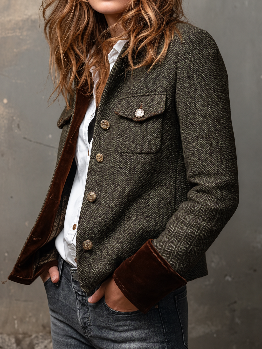 Rachel — Giacca Heritage con motivo a spina di pesce, vista 2