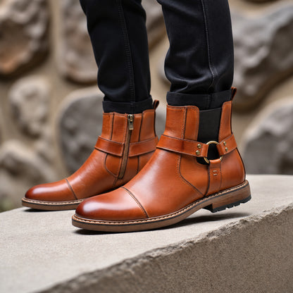 Roadster stivali in pelle color cuoio vista 3