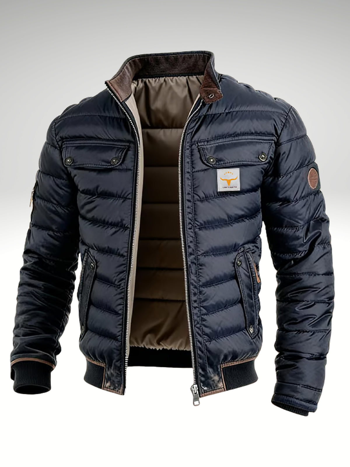 Giacca Russell blu navy aperta, vista frontale