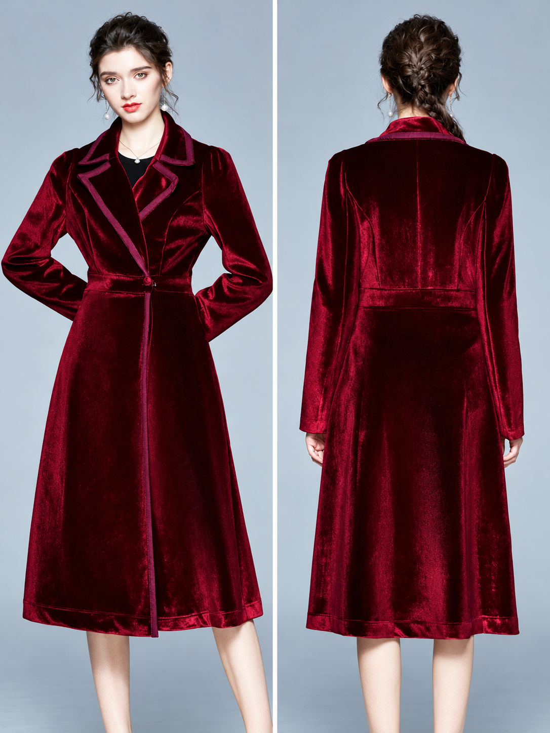 Serafina, Cappotto in velluto con rever a contrasto, vista 10