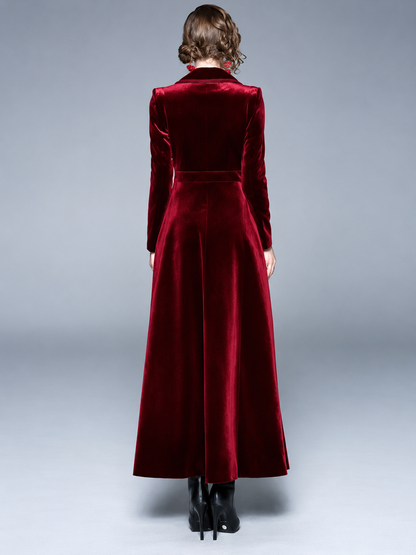 Serafina , Cappotto in velluto con rever a contrasto bordeaux, retro, vista 3