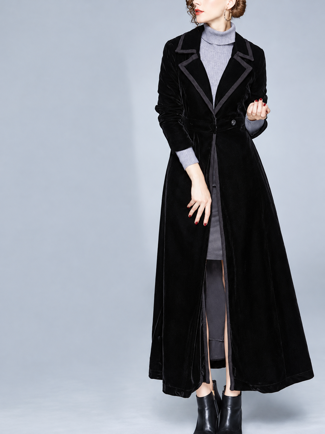 Serafina, Cappotto in velluto con rever a contrasto, vista 5