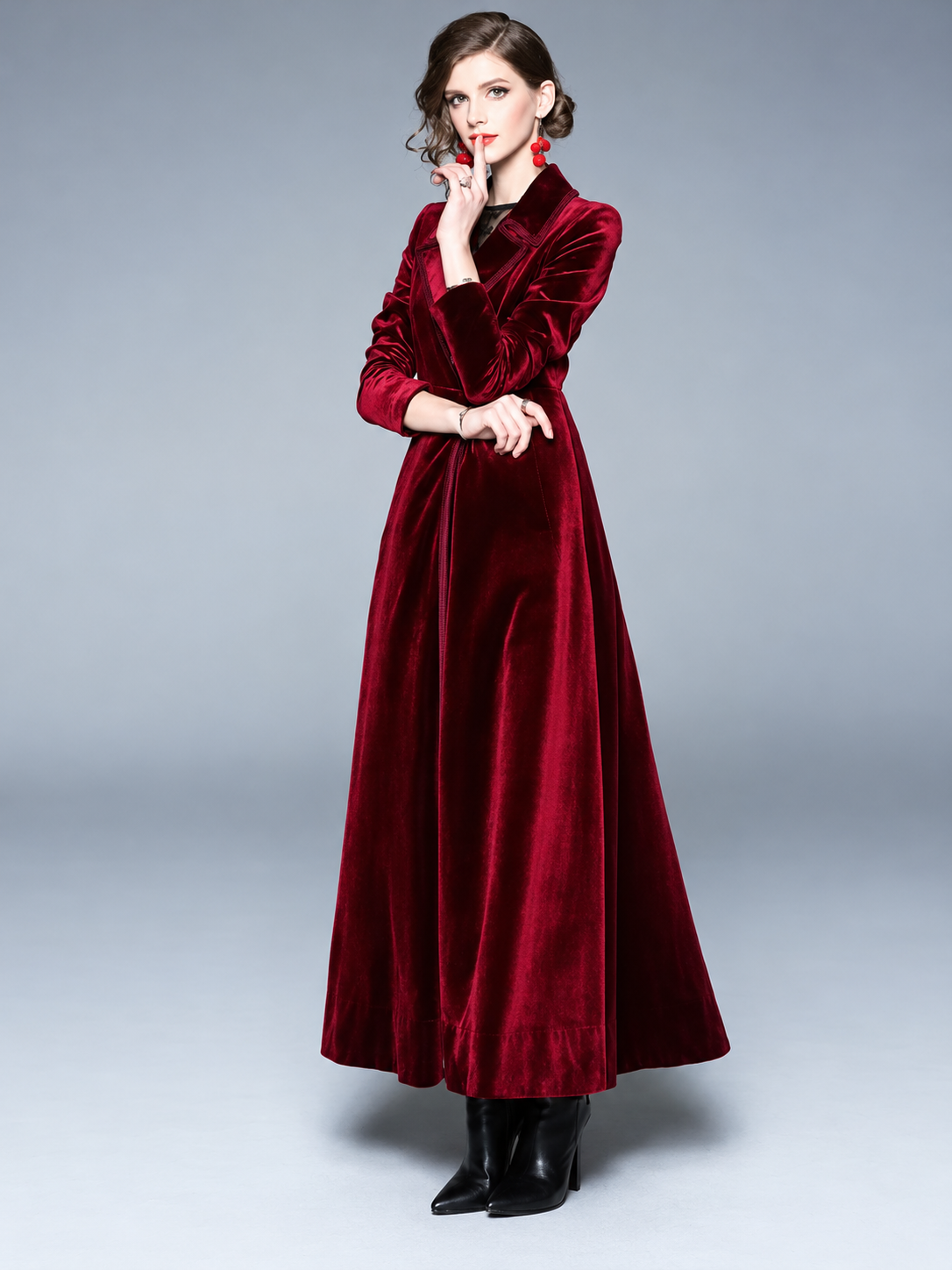 Serafina, Cappotto in velluto con rever a contrasto, vista 9