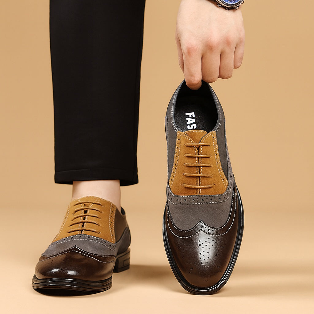 Scarpe Brogue Whitmore in Pelle e Camoscio – Grigio