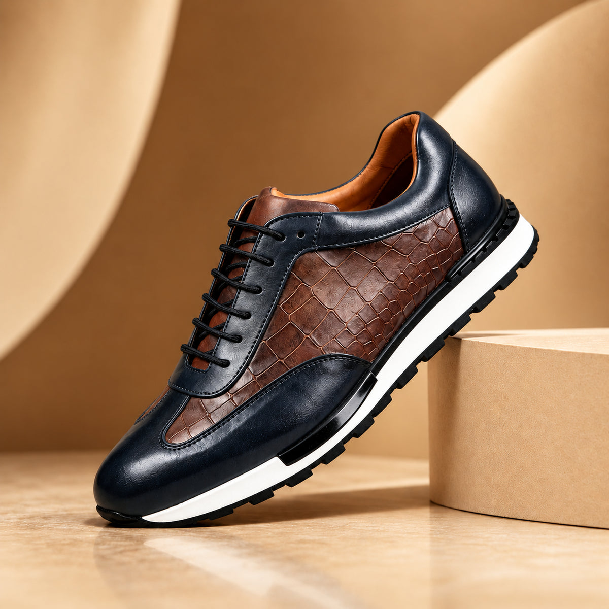 Sneakers Moretti in pelle blu navy vista prodotto