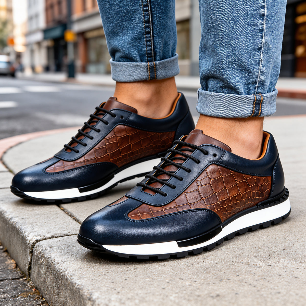 Sneakers Moretti in pelle blu navy look urbano