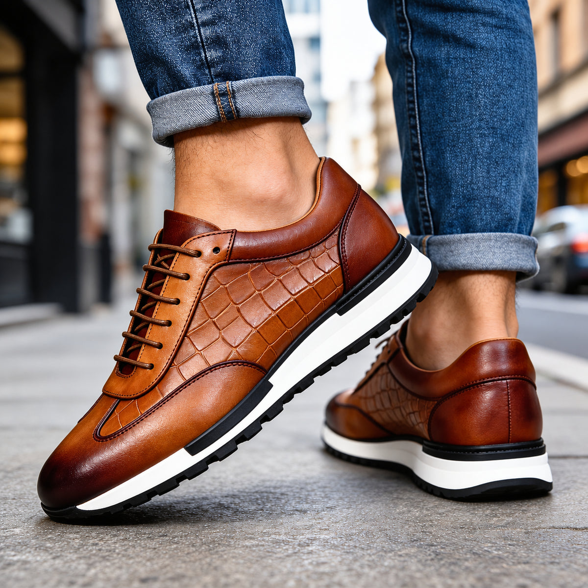 Sneakers Moretti in pelle marrone intenso look urbano