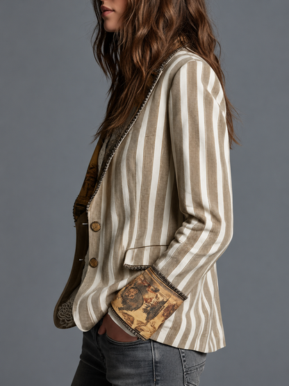 Suzanne — Blazer bohémien a righe con colletto stampato, vista 3