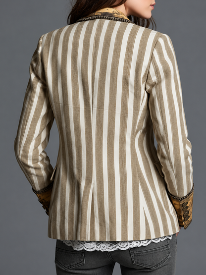 Suzanne — Blazer bohémien a righe con colletto stampato, vista 4