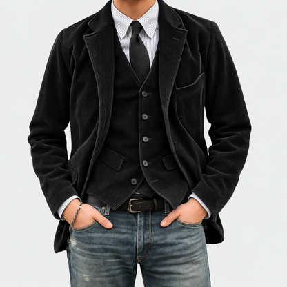 Completo Tommy in velluto nero, vista frontale
