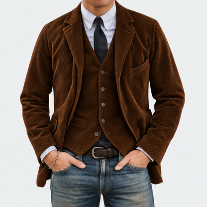 Completo Tommy in velluto marrone, vista frontale
