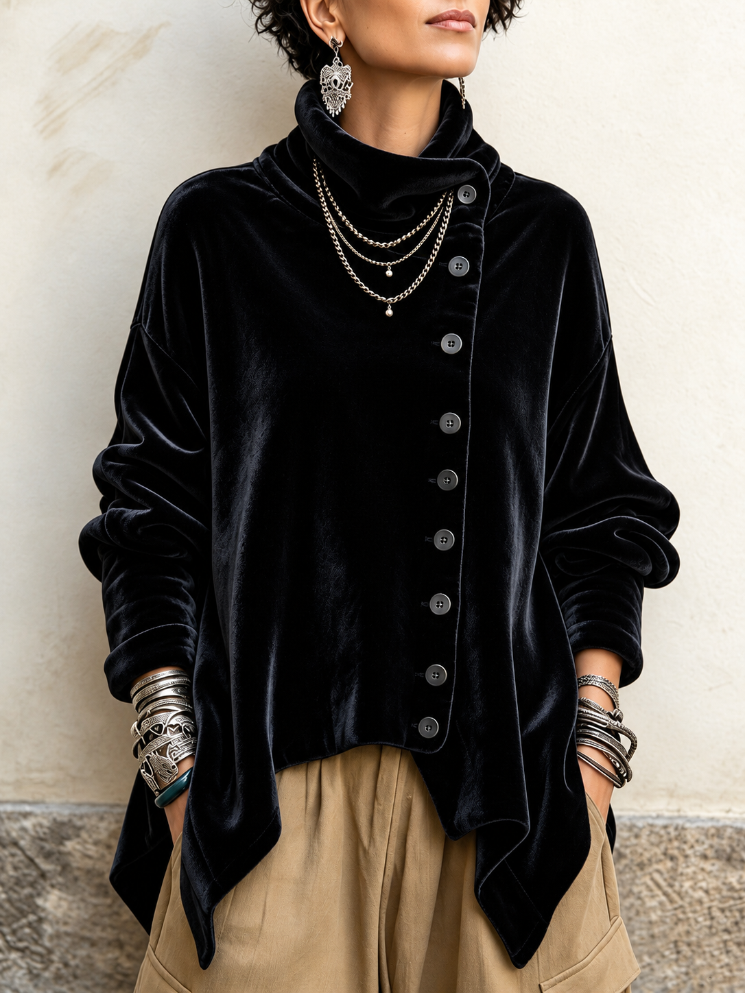 Top Chic in Velluto | Nero | Vista frontale