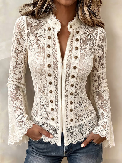 Top Romantico in Pizzo con Zip - Beige