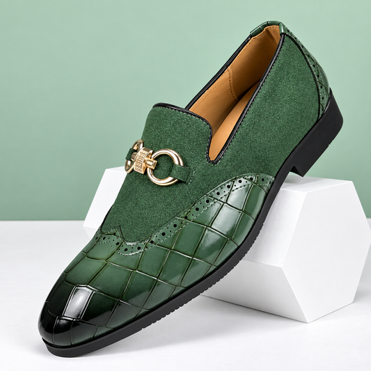 Mocassino Valerio verde in pelle e camoscio